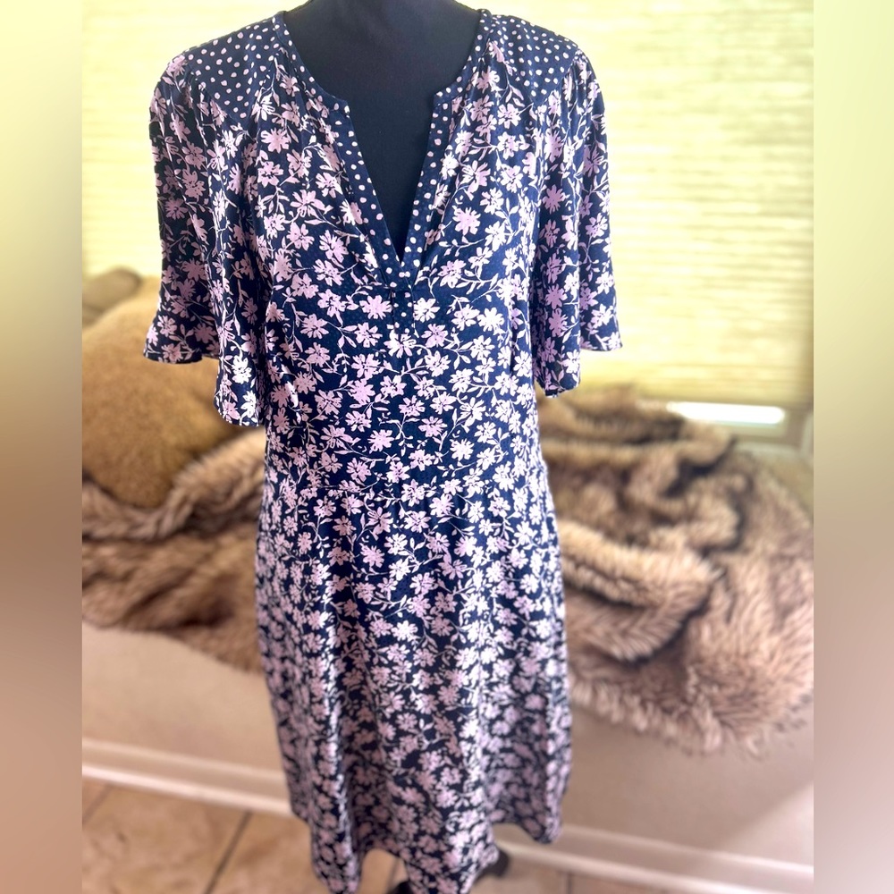 Rebecca Taylor Navy Pink V Neck Dress